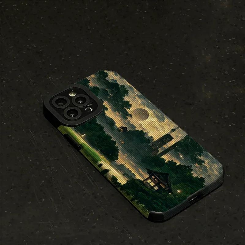 Retro Art Forest Scenery Landscape Cute Phone Case for iPhone 14, 13, 12 Pro, 11, XS Max, XS, Mini, 6, 7, 8 Plus, SE, X, and XR Cover - Touchy Style .