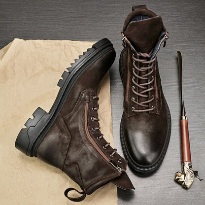 Retro Genuine Leather Motorcycle Mid-calf Boots - Men&
