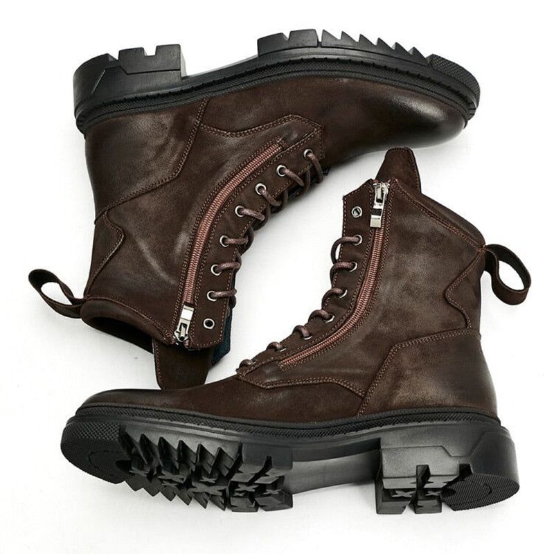 Retro Genuine Leather Motorcycle Mid-calf Boots - Men&