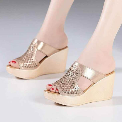 Rhinestone Cutout Platform Heels - Women&