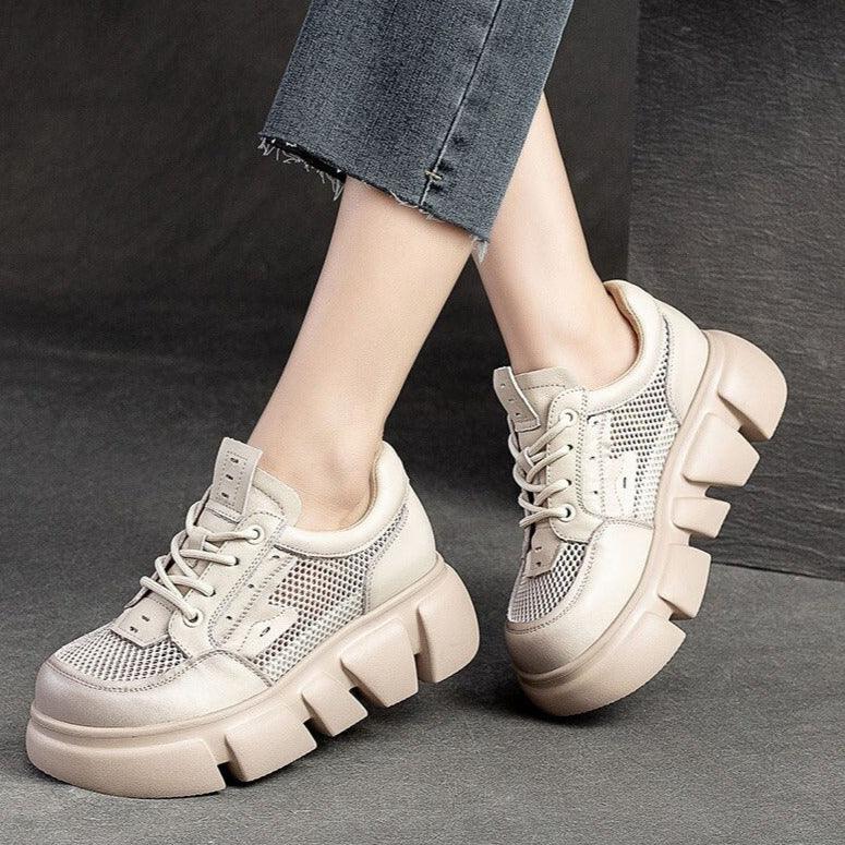 RV147 Mesh Leather Thin Walking Sneaker: Women&