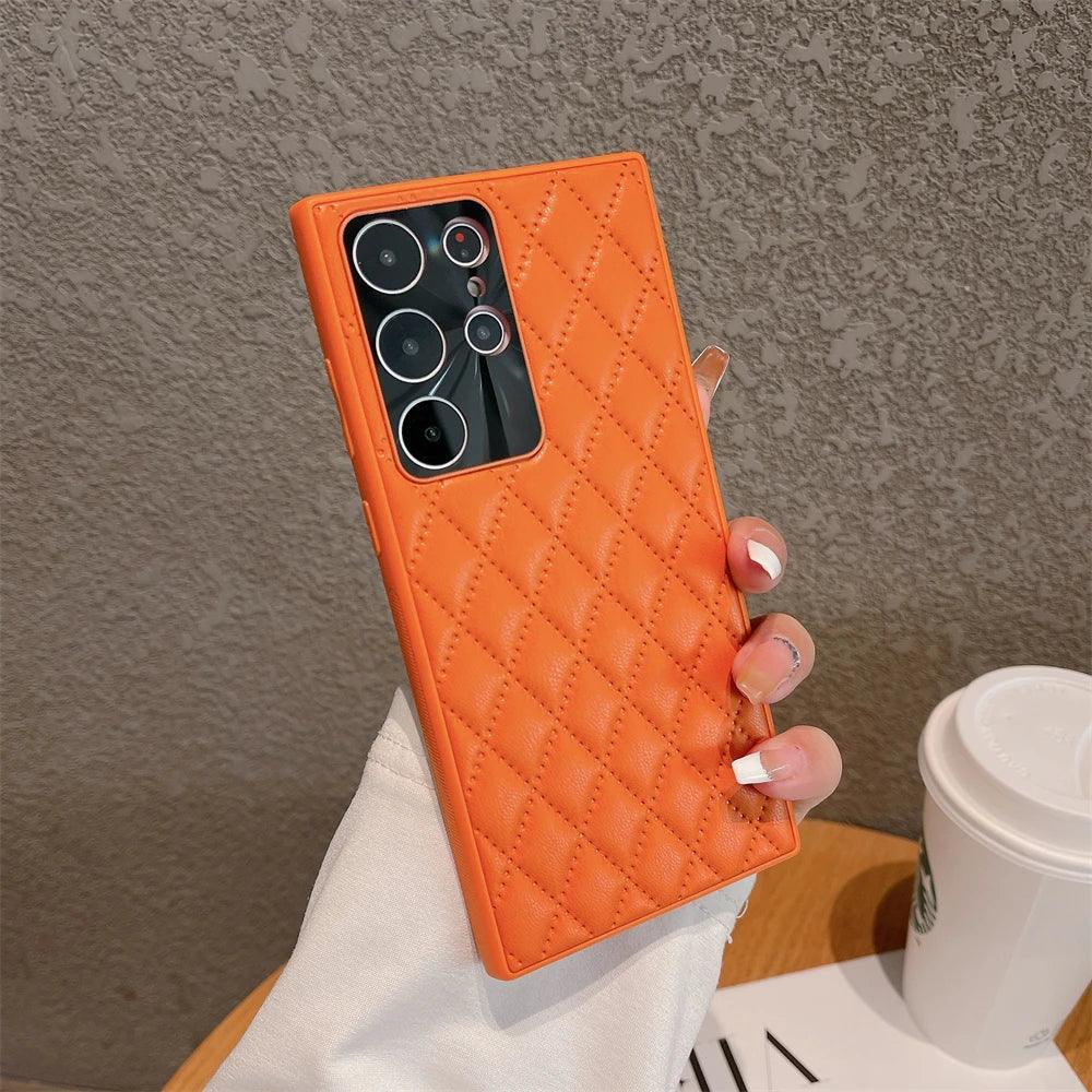 SCACPC251 Cute Phone Case For Galaxy S23 Ultra Plus - Solid Leather Lattice Pattern - Touchy Style