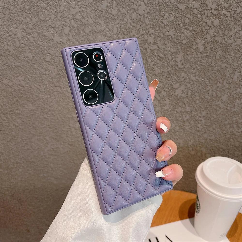 SCACPC251 Cute Phone Case For Galaxy S23 Ultra Plus - Solid Leather Lattice Pattern - Touchy Style