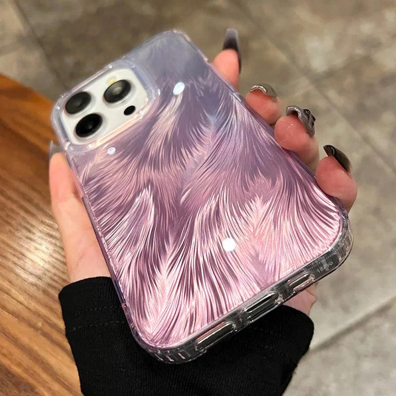 SCCPC1030 Cute Phone Cases for iPhone 15, 14, 13, 12, and 11 Pro Max - Laser Colorful Gradient Cover - Feather Pattern - Touchy Style