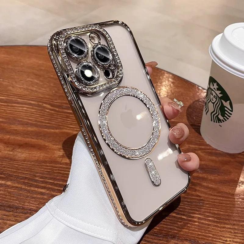 SCCPC1039 Cute Phone Case for iPhone 15, 14, 13, 12, or 11 Pro Max Plus - Diamond Glitter Magnetic Charging Cover - Touchy Style