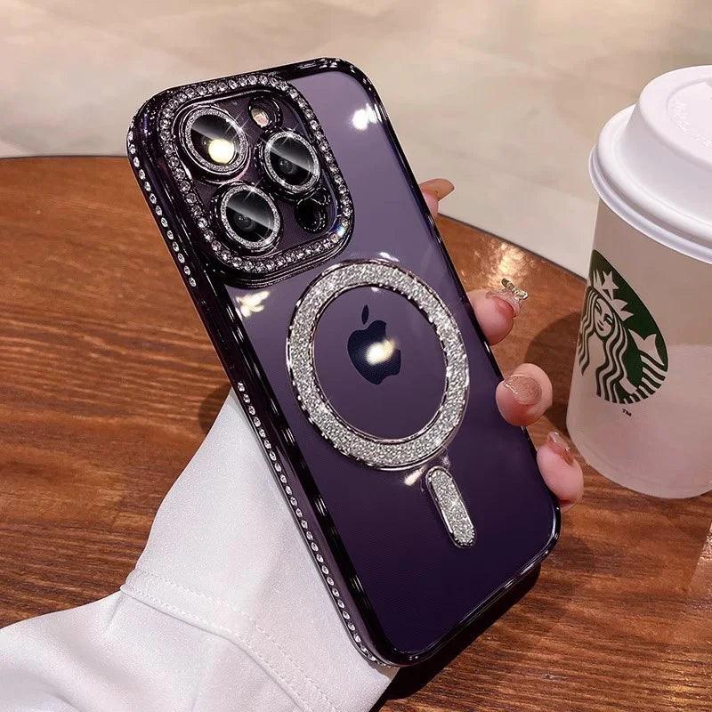 SCCPC1039 Cute Phone Case for iPhone 15, 14, 13, 12, or 11 Pro Max Plus - Diamond Glitter Magnetic Charging Cover - Touchy Style