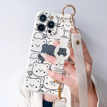 SCCPC206 Cute Phone Case For iPhone 11, 12, 13, 14, 15 Pro Max, 7, 8 Plus, XR, and Xs Max - Bears Lanyard Cover - Touchy Style