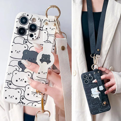 SCCPC206 Cute Phone Case For iPhone 11, 12, 13, 14, 15 Pro Max, 7, 8 Plus, XR, and Xs Max - Bears Lanyard Cover - Touchy Style