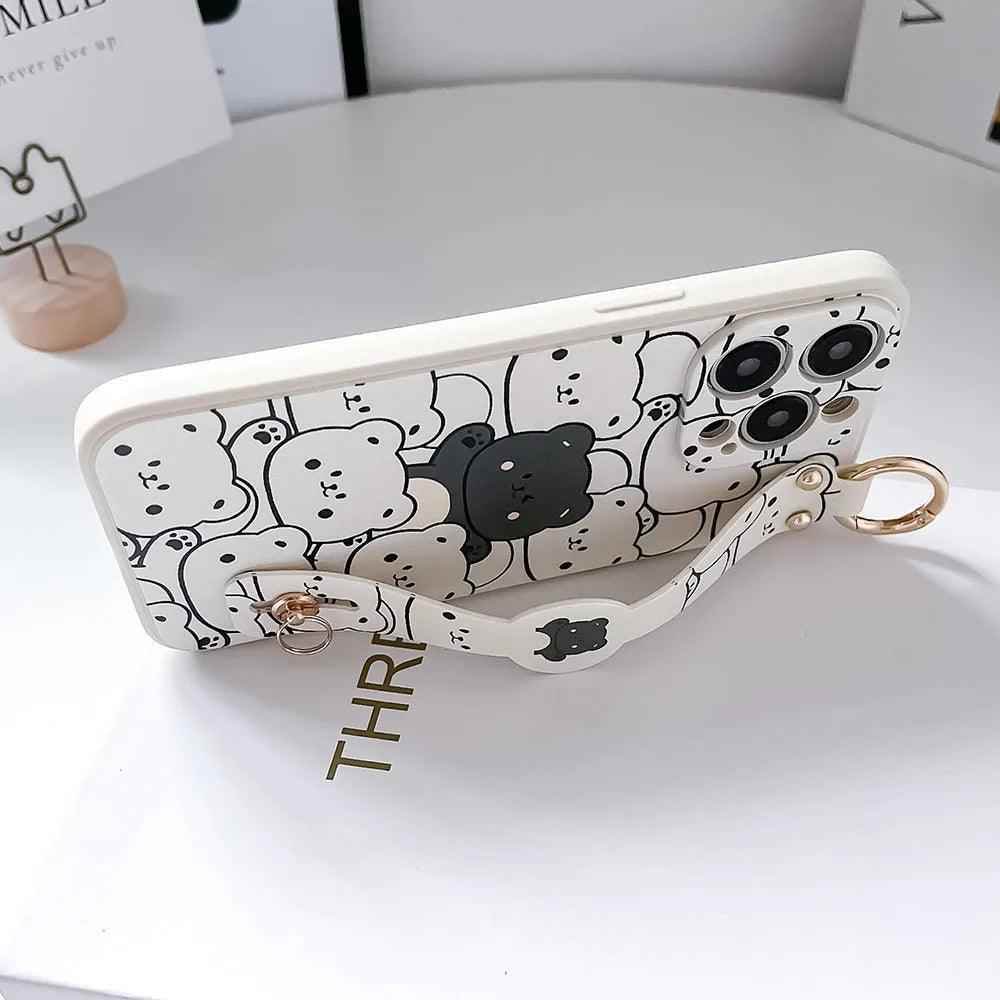 SCCPC206 Cute Phone Case For iPhone 11, 12, 13, 14, 15 Pro Max, 7, 8 Plus, XR, and Xs Max - Bears Lanyard Cover - Touchy Style