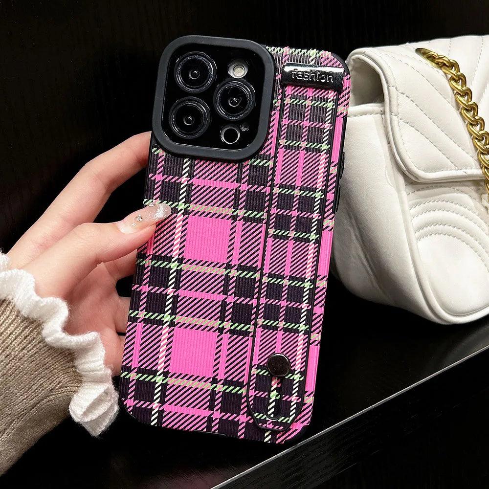 SCCPC211 Cute Phone Case For iPhone 15, 14, 11, 12, 13 Pro Max, XR, XS Max, 8, 7 Plus, and SE - Grid Lattice Pattern - Touchy Style