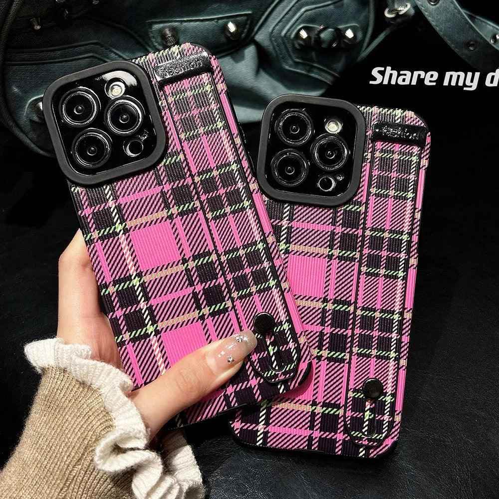 SCCPC211 Cute Phone Case For iPhone 15, 14, 11, 12, 13 Pro Max, XR, XS Max, 8, 7 Plus, and SE - Grid Lattice Pattern - Touchy Style