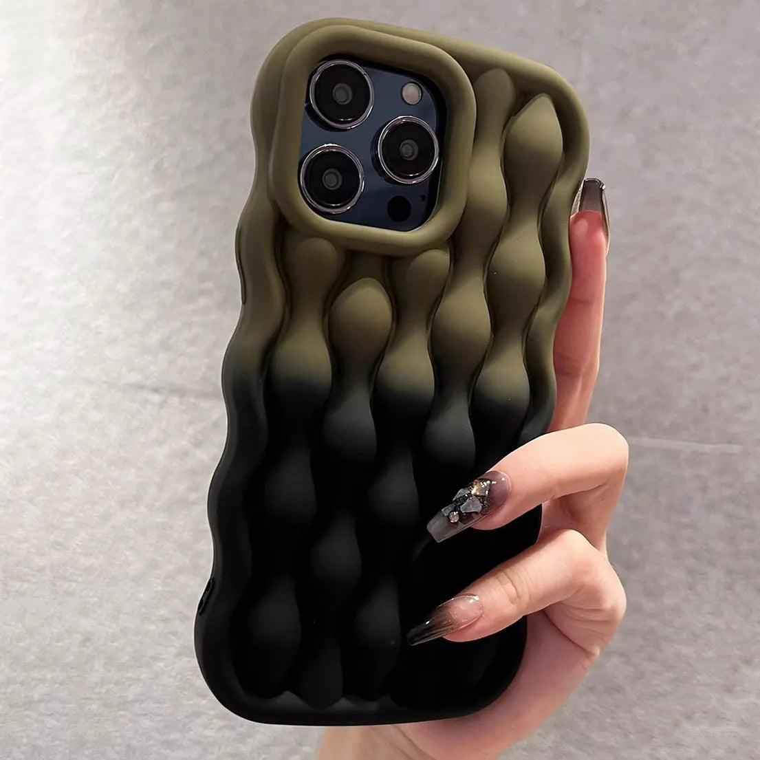 Silicone Cute Phone Case with Color Gradient Wave Pattern for iPhone 11 Pro Max, 12, 13, 14, 15 - Touchy Style