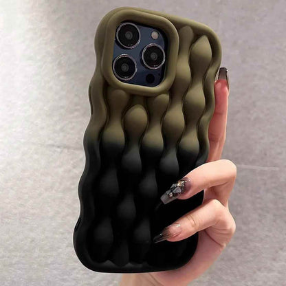 Silicone Cute Phone Case with Color Gradient Wave Pattern for iPhone 11 Pro Max, 12, 13, 14, 15 - Touchy Style