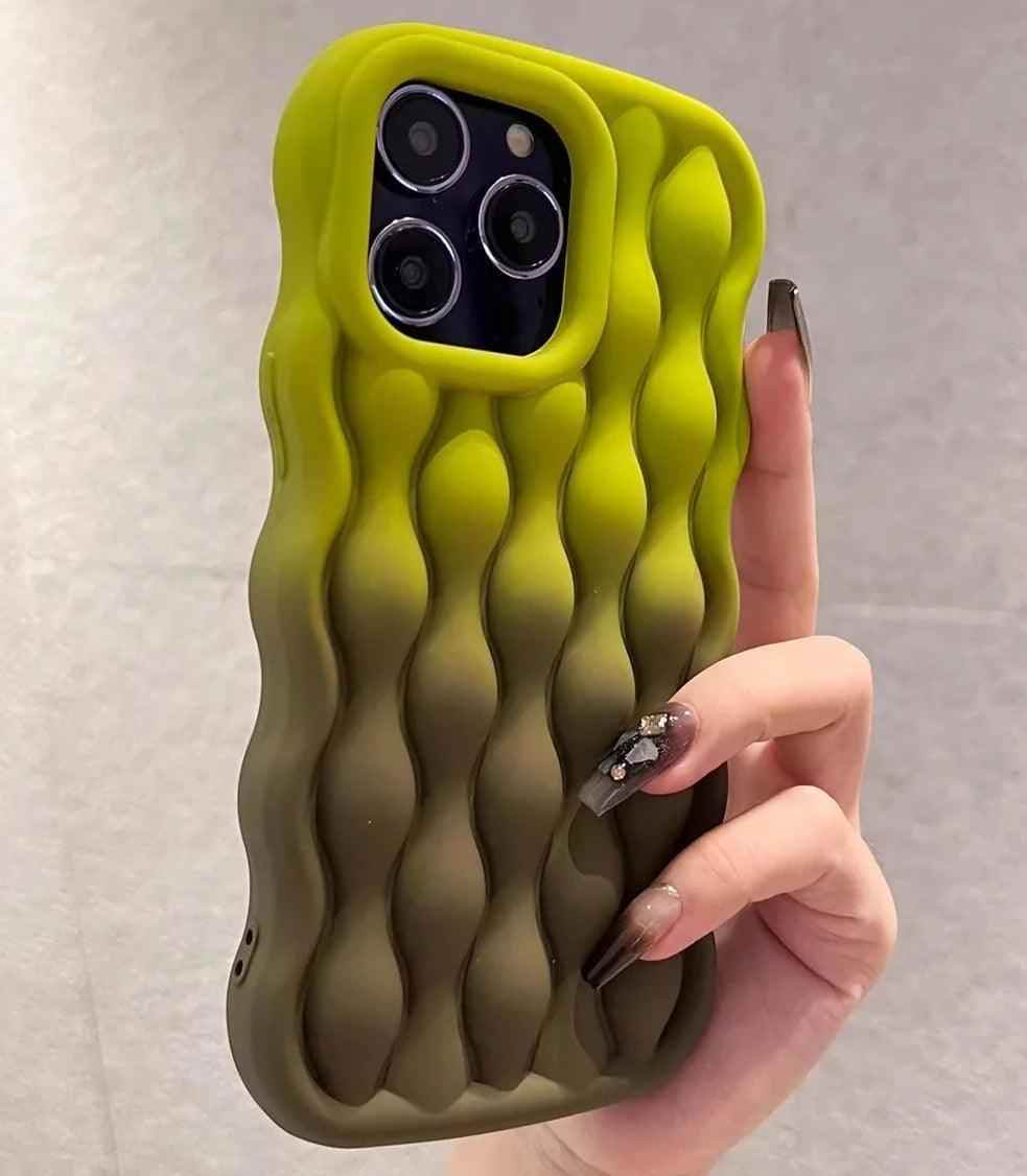 Silicone Cute Phone Case with Color Gradient Wave Pattern for iPhone 11 Pro Max, 12, 13, 14, 15 - Touchy Style .