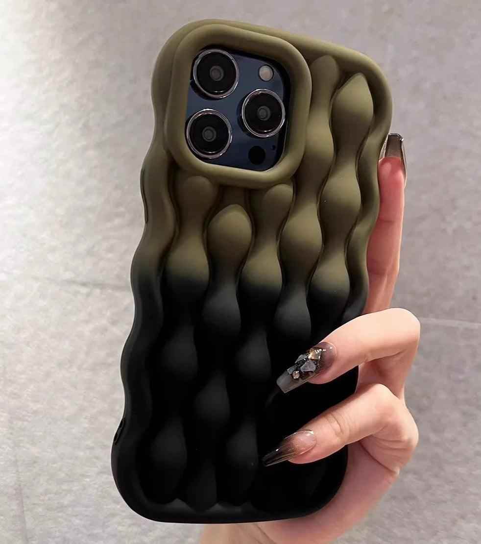 Silicone Cute Phone Case with Color Gradient Wave Pattern for iPhone 11 Pro Max, 12, 13, 14, 15 - Touchy Style .