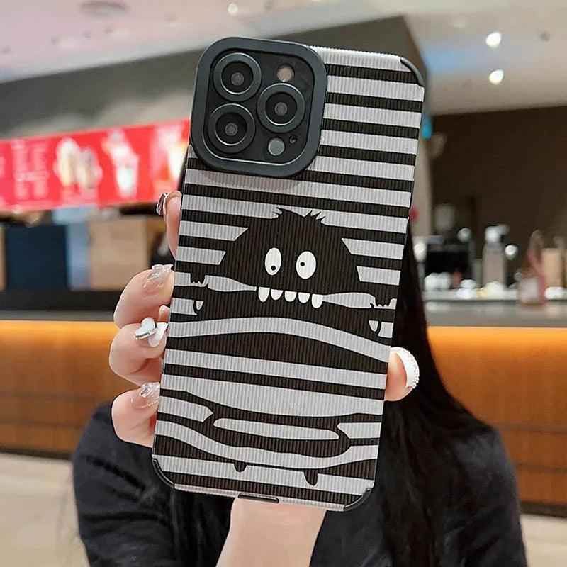 Sleek Black Monster: Cute Phone Case with Lens Soft Cover for iPhone 15, 14, 13, 12, 11 Pro, XS Max, X, XR, 6, S, 7, 8 Plus, and SE - Touchy Style