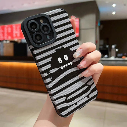 Sleek Black Monster: Cute Phone Case with Lens Soft Cover for iPhone 15, 14, 13, 12, 11 Pro, XS Max, X, XR, 6, S, 7, 8 Plus, and SE - Touchy Style .