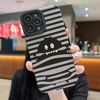 Sleek Black Monster: Cute Phone Case with Lens Soft Cover for iPhone 15, 14, 13, 12, 11 Pro, XS Max, X, XR, 6, S, 7, 8 Plus, and SE - Touchy Style .