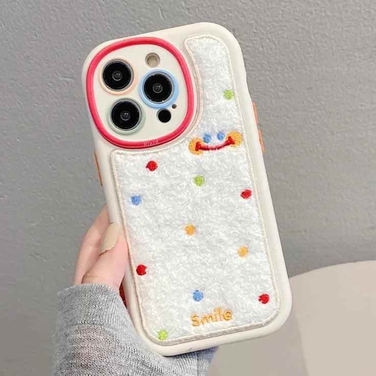 Smile Embroidery Warm Cute Phone Case For iPhone 15/14/13/11/12/Pro Max/15 Plus - Touchy Style