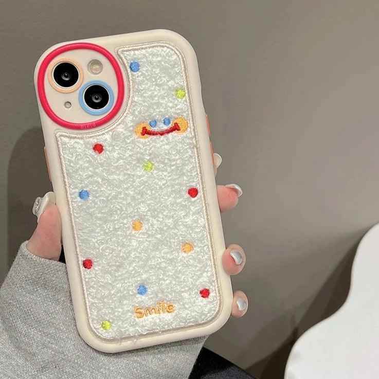 Smile Embroidery Warm Cute Phone Case For iPhone 15/14/13/11/12/Pro Max/15 Plus - Touchy Style .