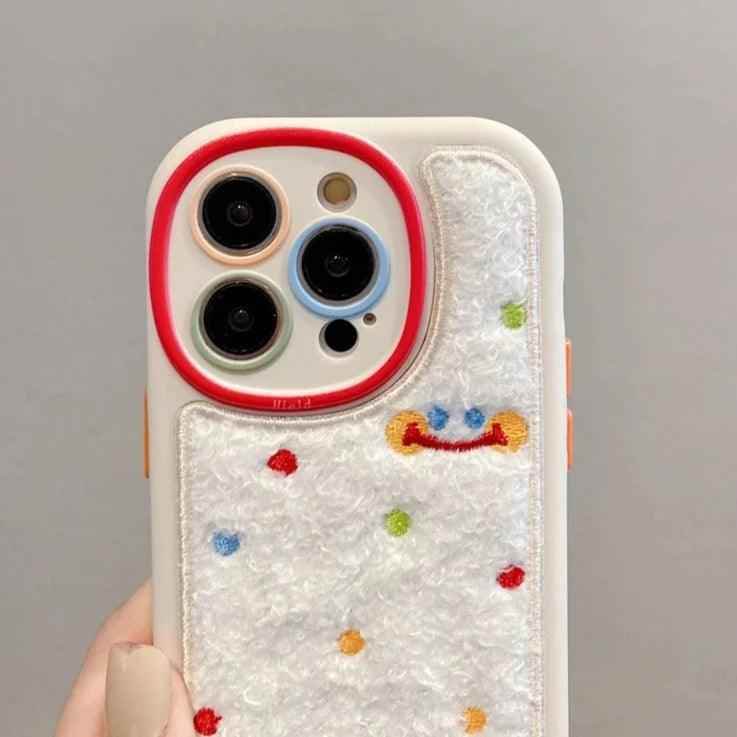 Smile Embroidery Warm Cute Phone Case For iPhone 15/14/13/11/12/Pro Max/15 Plus - Touchy Style