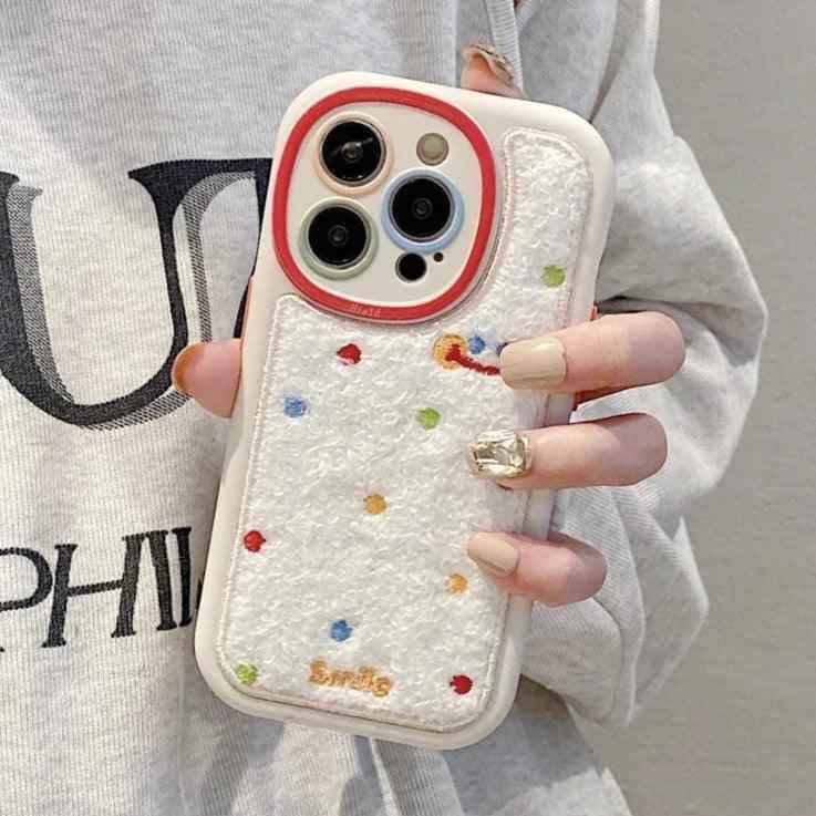 Smile Embroidery Warm Cute Phone Case For iPhone 15/14/13/11/12/Pro Max/15 Plus - Touchy Style .