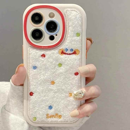 Smile Embroidery Warm Cute Phone Case For iPhone 15/14/13/11/12/Pro Max/15 Plus - Touchy Style