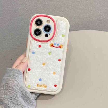 Smile Embroidery Warm Cute Phone Case For iPhone 15/14/13/11/12/Pro Max/15 Plus - Touchy Style