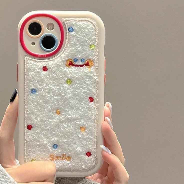 Smile Embroidery Warm Cute Phone Case For iPhone 15/14/13/11/12/Pro Max/15 Plus - Touchy Style .