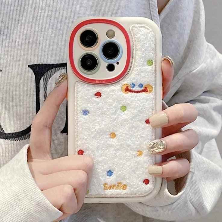 Smile Embroidery Warm Cute Phone Case For iPhone 15/14/13/11/12/Pro Max/15 Plus - Touchy Style