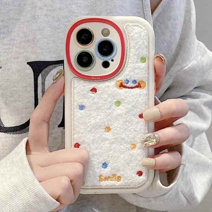 Smile Embroidery Warm Cute Phone Case For iPhone 15/14/13/11/12/Pro Max/15 Plus - Touchy Style .