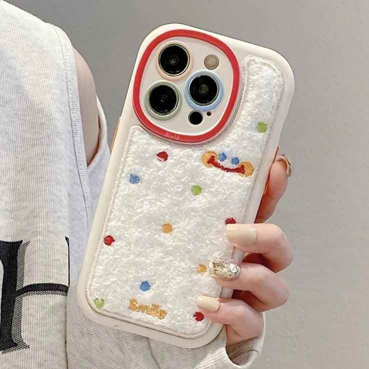 Smile Embroidery Warm Cute Phone Case For iPhone 15/14/13/11/12/Pro Max/15 Plus - Touchy Style