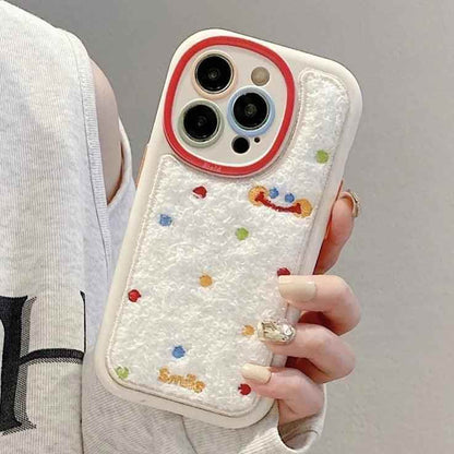 Smile Embroidery Warm Cute Phone Case For iPhone 15/14/13/11/12/Pro Max/15 Plus - Touchy Style