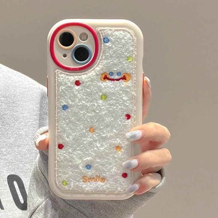 Smile Embroidery Warm Cute Phone Case For iPhone 15/14/13/11/12/Pro Max/15 Plus - Touchy Style .