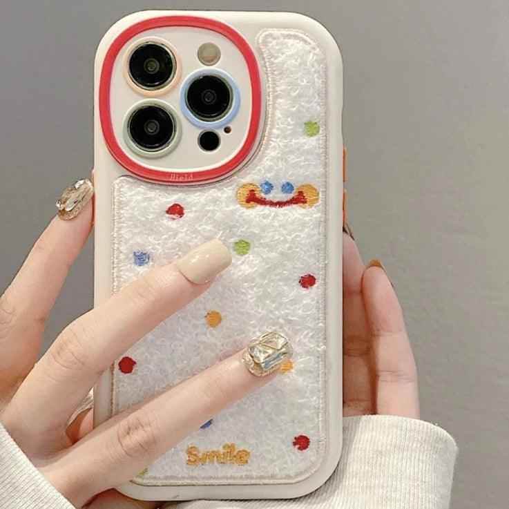 Smile Embroidery Warm Cute Phone Case For iPhone 15/14/13/11/12/Pro Max/15 Plus - Touchy Style .