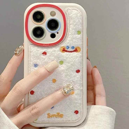 Smile Embroidery Warm Cute Phone Case For iPhone 15/14/13/11/12/Pro Max/15 Plus - Touchy Style .