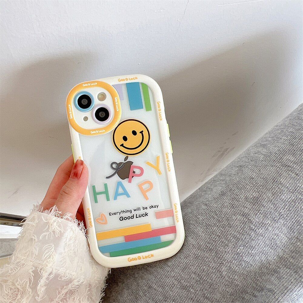 Cute Smile Case Wrist Strap Stand Cover For iPhone 15 Pro Max 14