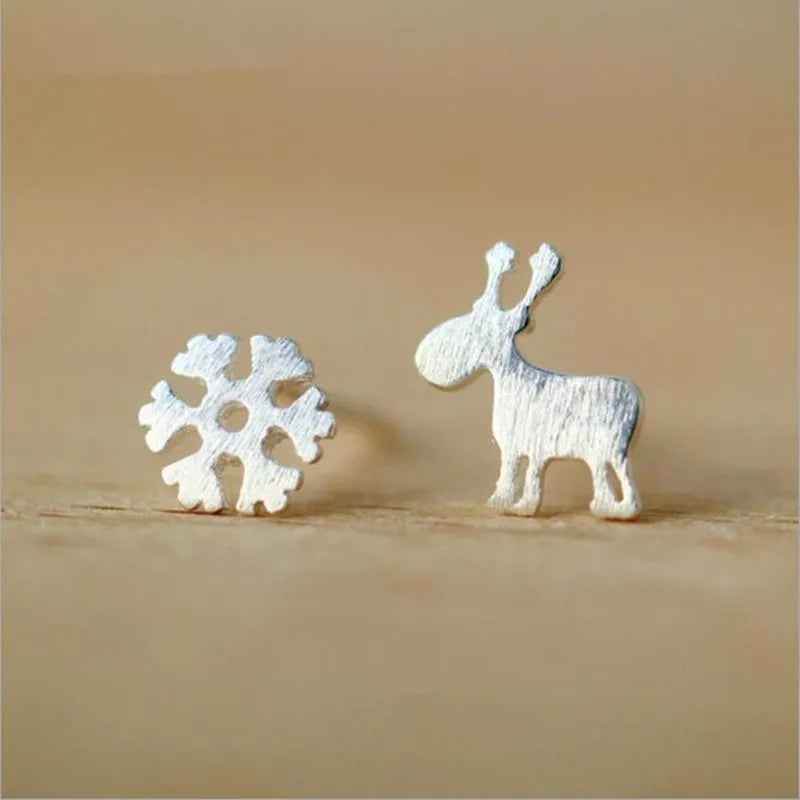 Snowflake Elk 925 Sterling Silver Mini Cute Earrings Charm Jewelry LOS23 - Touchy Style