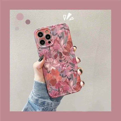 Soft Flowers and Leaves Oil Painting Cute Phone Cases for iPhone 12 Pro Max, 13, 11, 14, and 14 Pro - Touchy Style .