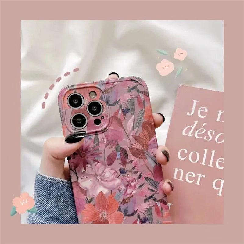 Soft Flowers and Leaves Oil Painting Cute Phone Cases for iPhone 12 Pro Max, 13, 11, 14, and 14 Pro - Touchy Style .