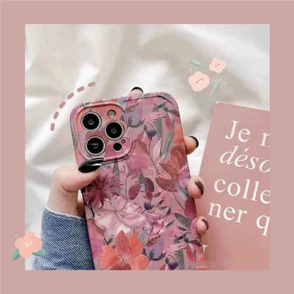 Soft Flowers and Leaves Oil Painting Cute Phone Cases for iPhone 12 Pro Max, 13, 11, 14, and 14 Pro - Touchy Style