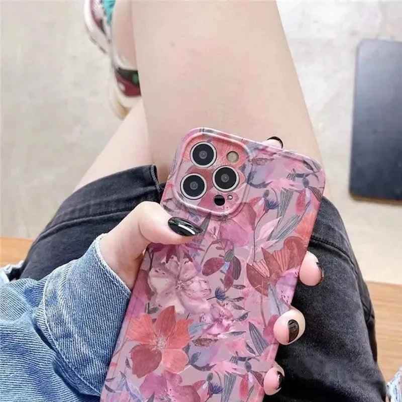 Soft Flowers and Leaves Oil Painting Cute Phone Cases for iPhone 12 Pro Max, 13, 11, 14, and 14 Pro - Touchy Style
