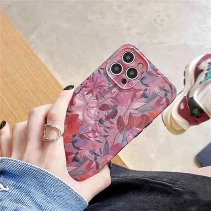 Soft Flowers and Leaves Oil Painting Cute Phone Cases for iPhone 12 Pro Max, 13, 11, 14, and 14 Pro - Touchy Style .