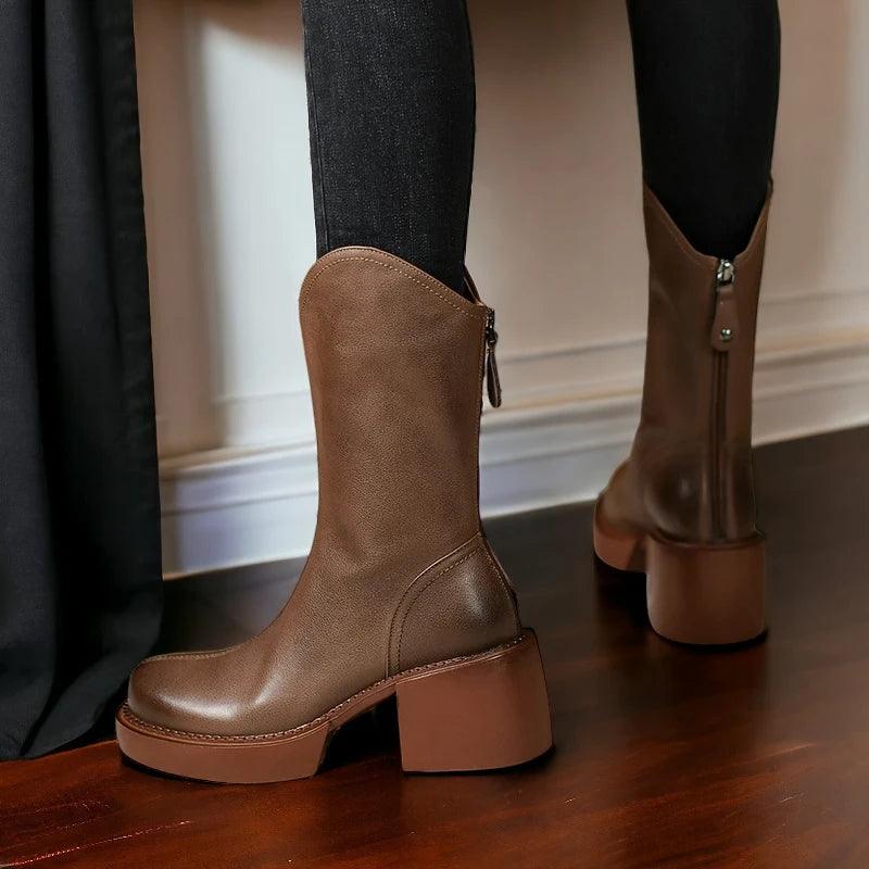 Square Heels Leather Women&