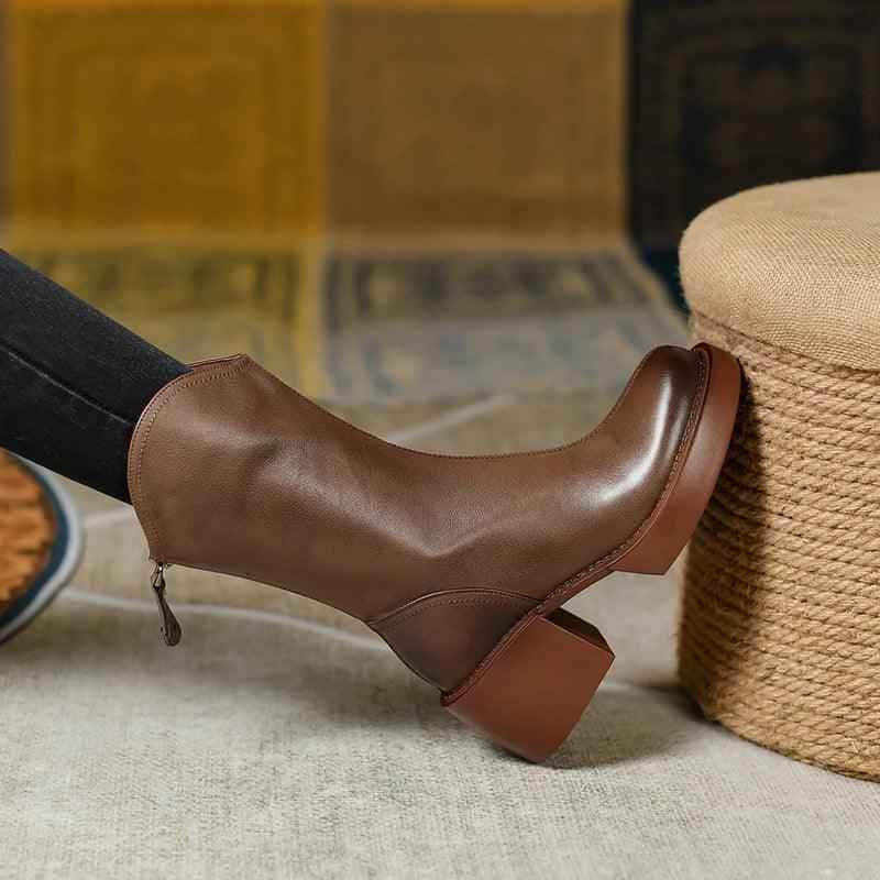 Square Heels Leather Women&