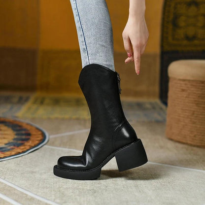 Square Heels Leather Women&