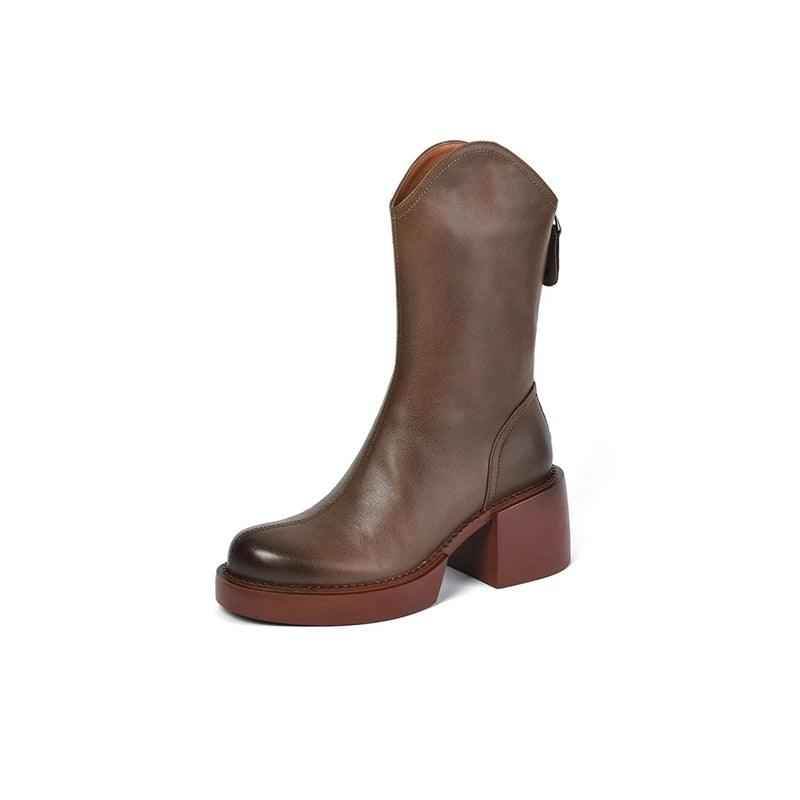 Square Heels Leather Women&