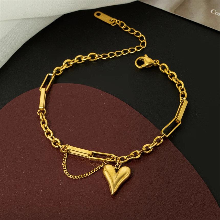 Stainless Steel Bracelets Charm Jewelry XYS1201 Golden Classic Heart Pendant - Touchy Style
