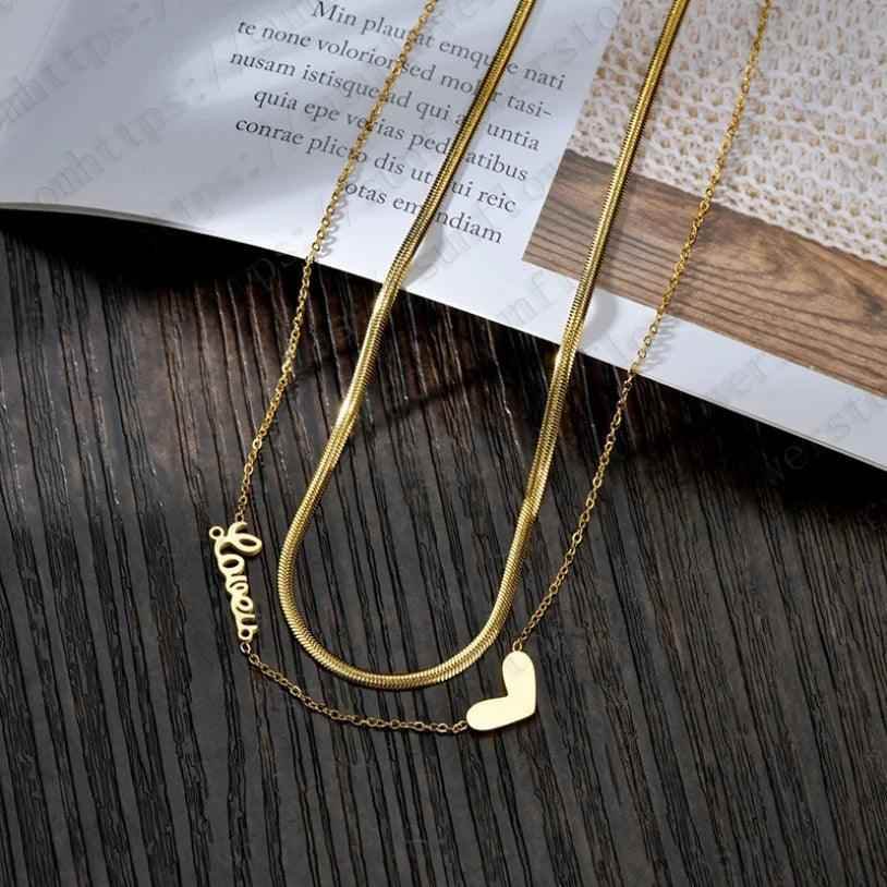 Stainless Steel Multilayer Necklaces Charm Jewelry NCJSO43 Classic Heart Letters - Touchy Style