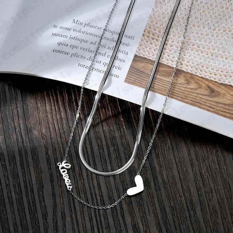 Stainless Steel Multilayer Necklaces Charm Jewelry NCJSO43 Classic Heart Letters - Touchy Style